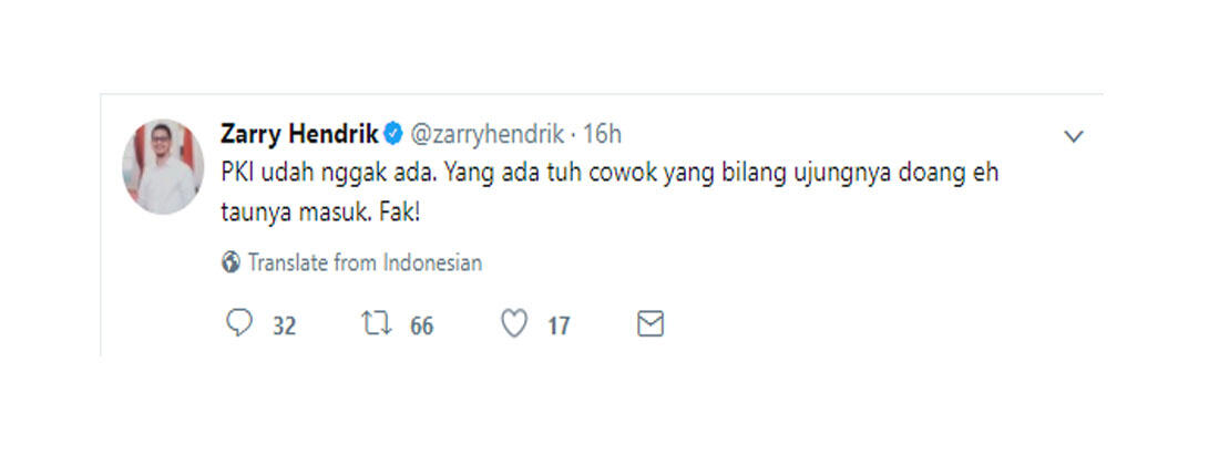 PKI Udah Nggak Ada. Yang Ada Tweet-Tweet Kocak Zarry Hendrik!