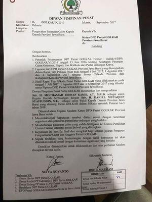 Golkar Usung Ridwan Kamil-Daniel Mutaqien untuk Pilkada Jabar
