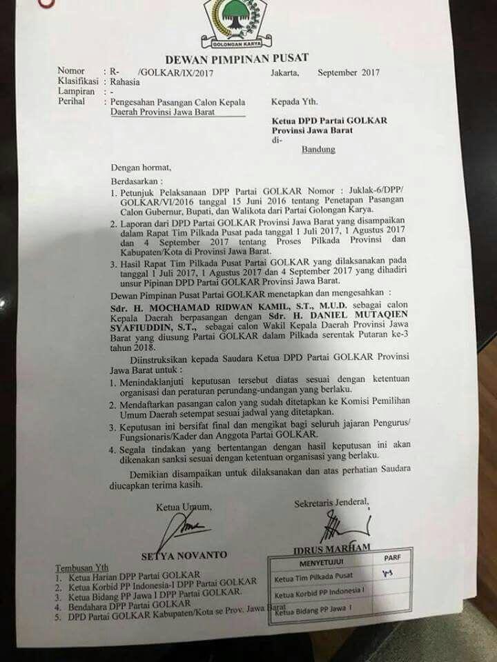 Mengejutkan! Golkar Rekomendasikan nama Ridwan Kamil di Pilgub Jabar 2018