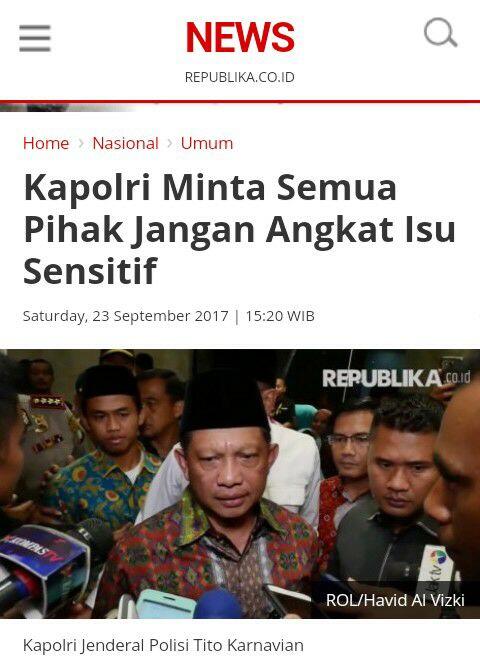 Kapolri Minta Semua Pihak Jangan Angkat Isu Sensitif