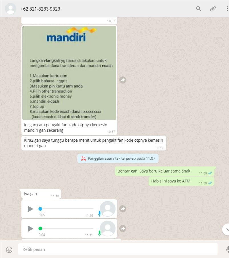 Penipu 082182839323 - 62 821- 8283 - 9323 by mandiri e cash