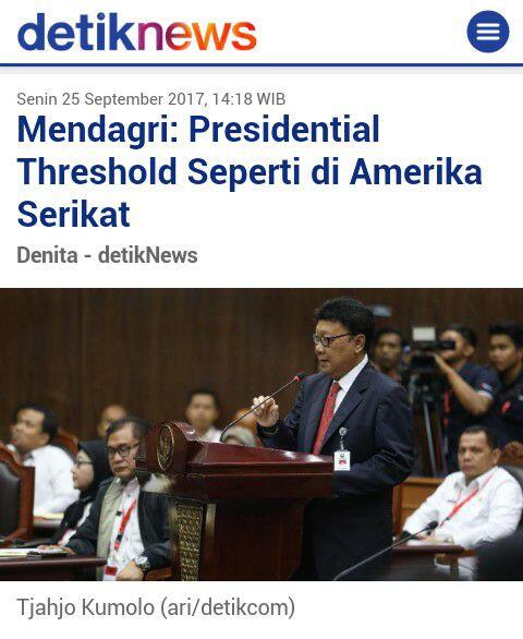 Mendagri: Presidential Threshold Seperti di Amerika Serikat