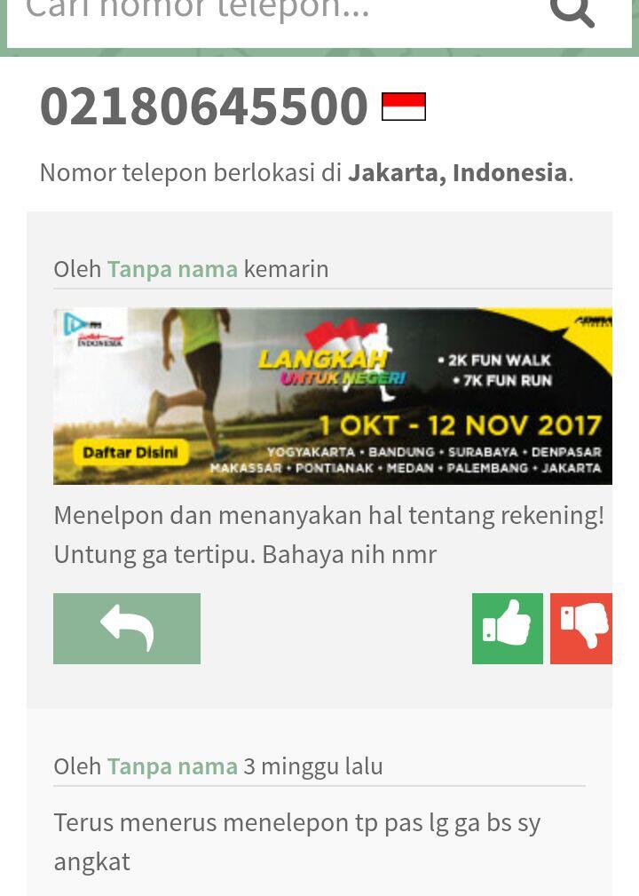 Pemilik nomor +62180645500 ente rajin amat dah nelepon ane sampe 5x dalam sehari !