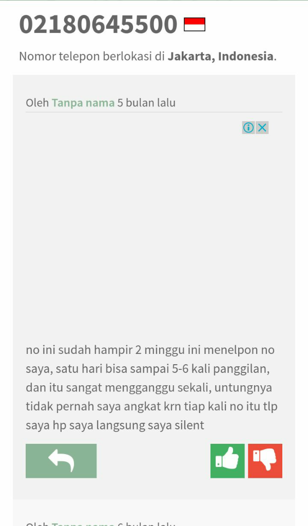 Pemilik nomor +62180645500 ente rajin amat dah nelepon ane sampe 5x dalam sehari !