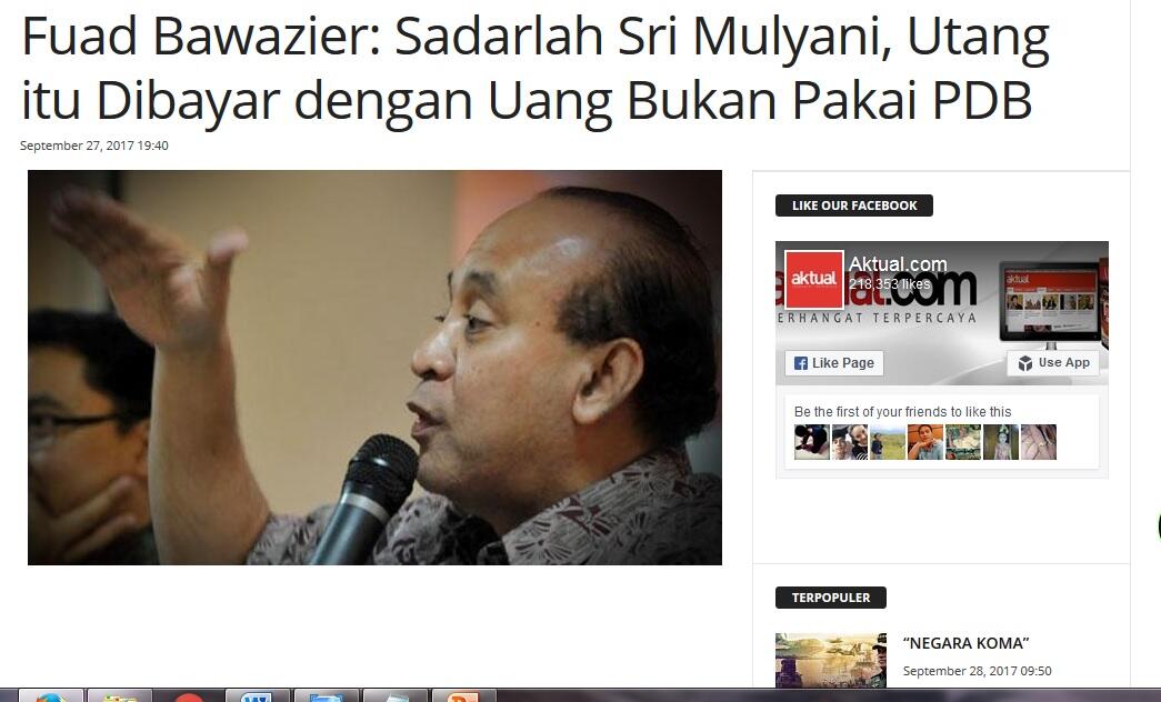 Fuad Bawazier: Sadarlah Sri Mulyani, Utang itu Dibayar dengan...