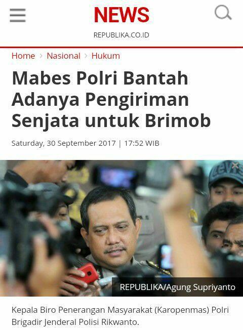 Mabes Polri Bantah Adanya Pengiriman Senjata untuk Brimob