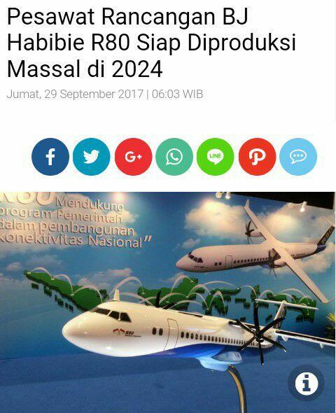 Pesawat Rancangan BJ Habibie R80 Siap Diproduksi Massal di 2024