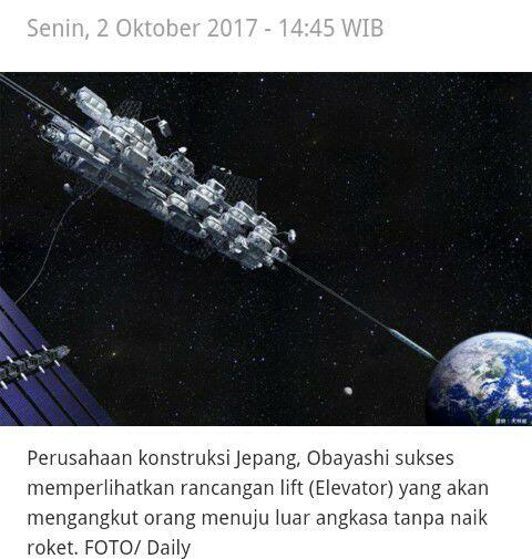 Gantikan Roket, Jepang Umumkan Bangun Lift ke Luar Angkasa