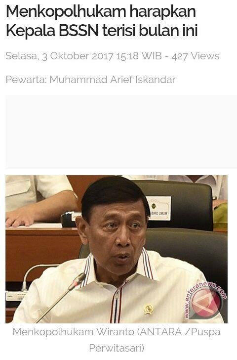 Menkopolhukam harapkan Kepala BSSN terisi bulan ini