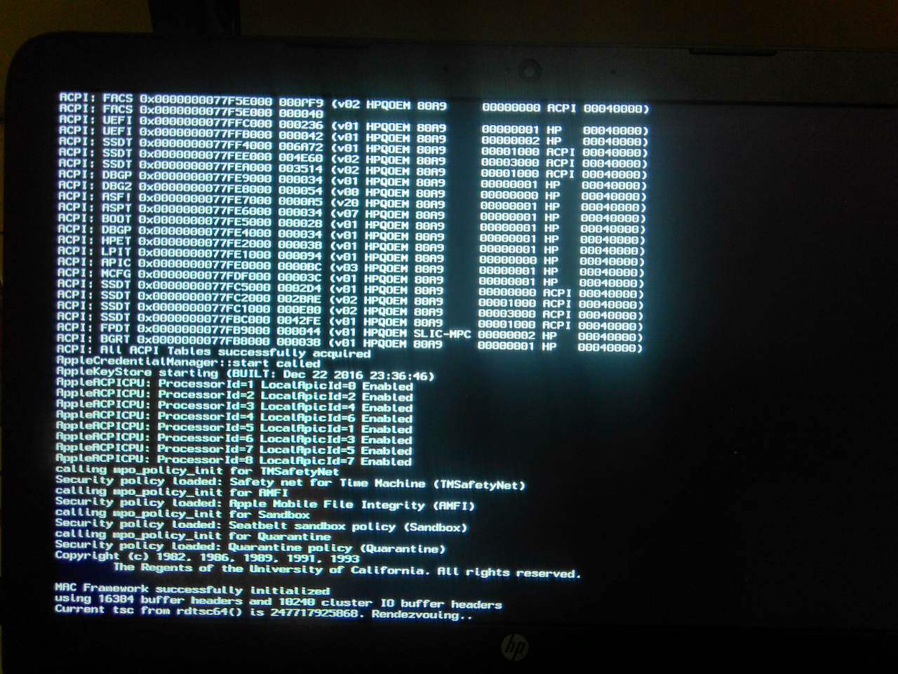 Kernel patch protection disabled