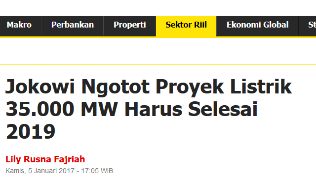 Jokowi Turunkan Target Listrik 35.000 MW