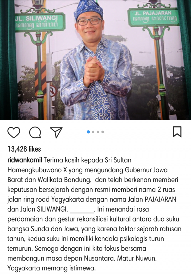 Ridwan Kamil bangga ada nama Jalan Siliwangi dan Pajajaran di Yogya