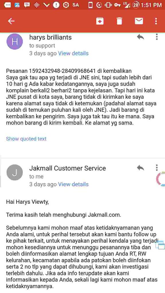 jakmall dan atau jne yg bermasalah