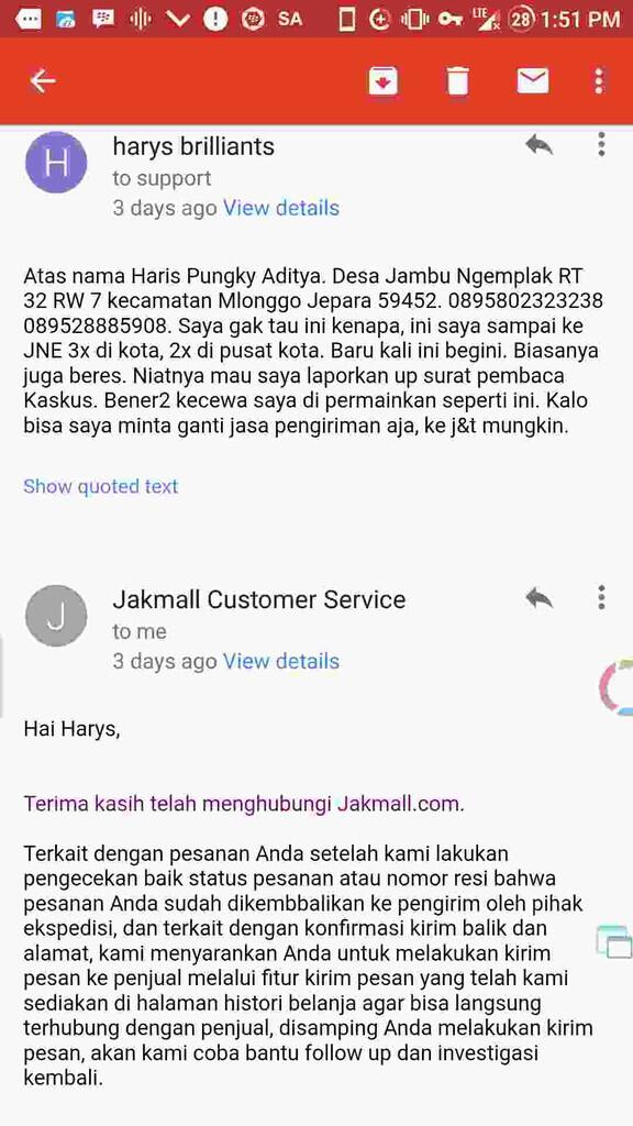 jakmall dan atau jne yg bermasalah