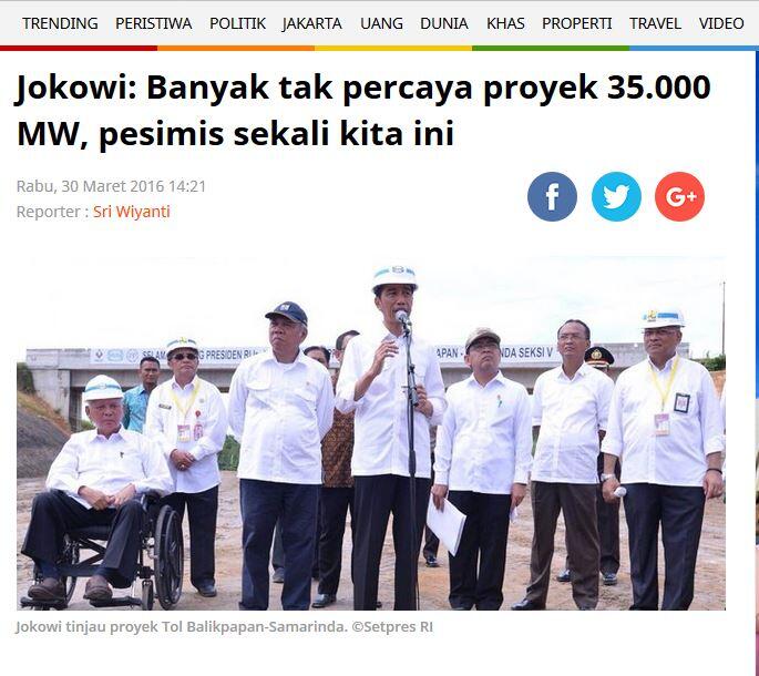 Jokowi tak Mau Ambisius Terkait Target 35 Ribu MW 