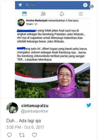 Keterlaluan!Hina Ibu Jokowi dgn Kata Tak Pantas, Akun Facebook Ini Bikin Murka Netizn
