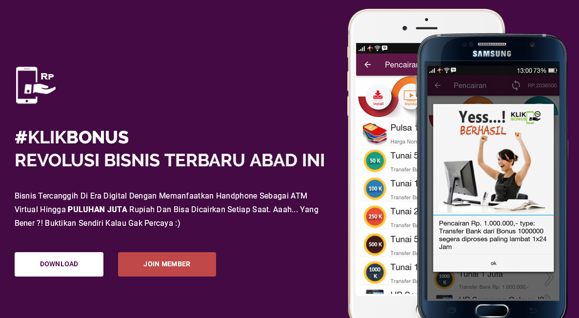 modal android dan uang 100.000 berpotensi menjadi jutaan rupiah. No Tipu TIPU