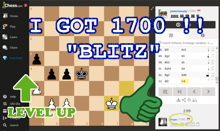 Akhirnya nyampe ke 1700 Rating Blitz di Chess.com !!!