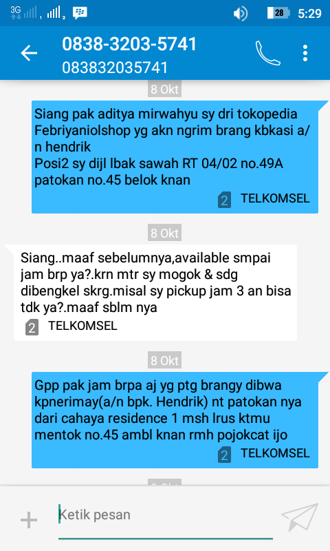 Saya merasa kecewa dengan pelayan gojek gosend diaplikasi tokopedia