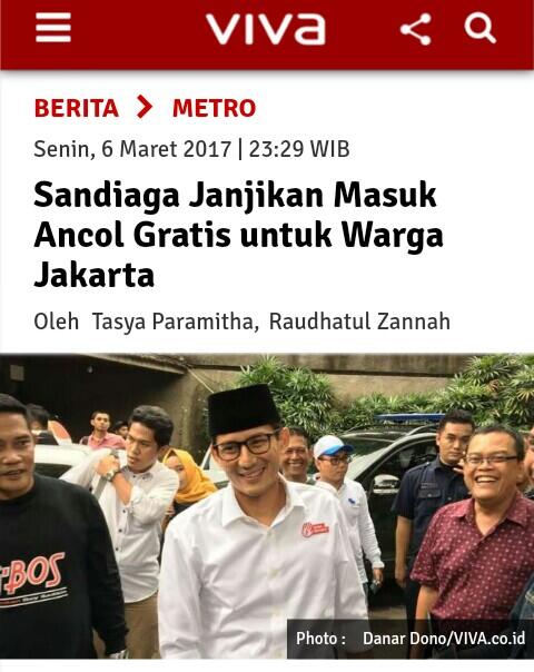 Sandiaga Janjikan Masuk Ancol Gratis untuk Warga Jakarta