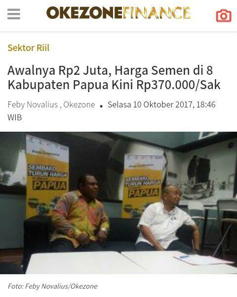 Awalnya Rp2 Juta, Harga Semen di 8 Kabupaten Papua Kini Rp370.000/Sak