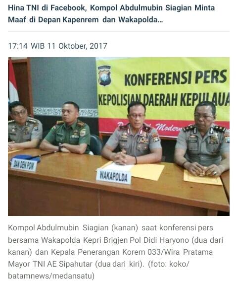 Hina TNI di Facebook, Kompol Abdulmubin Siagian Minta Maaf di Depan Kapenrem