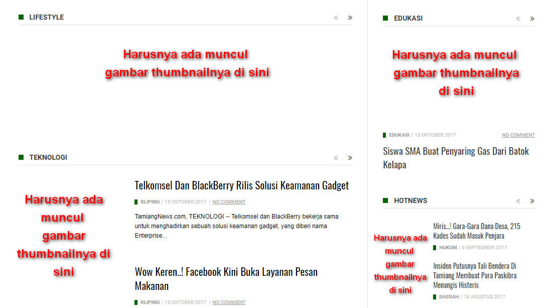 Tampilan gambar thumbnail di HOME Wordpress hilang