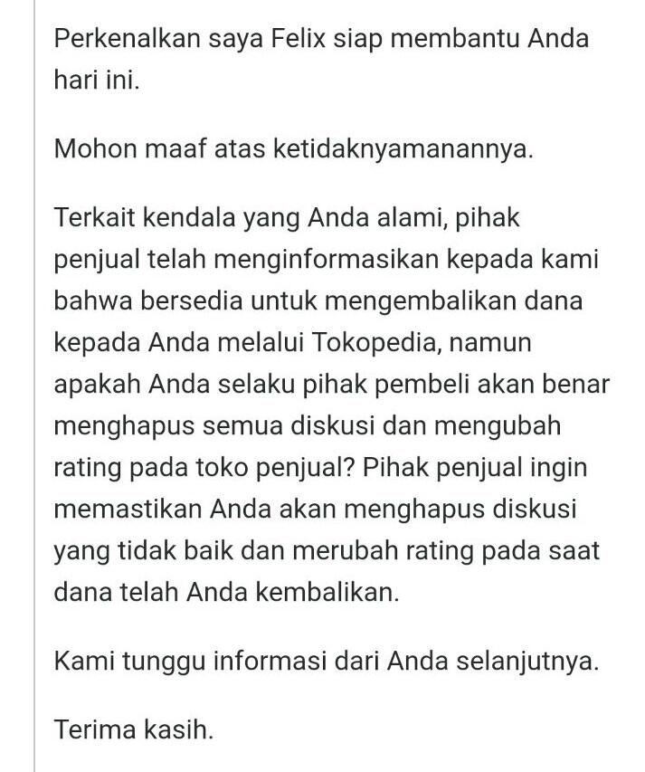 Penjual di Tokopedia Tidak Profesional
