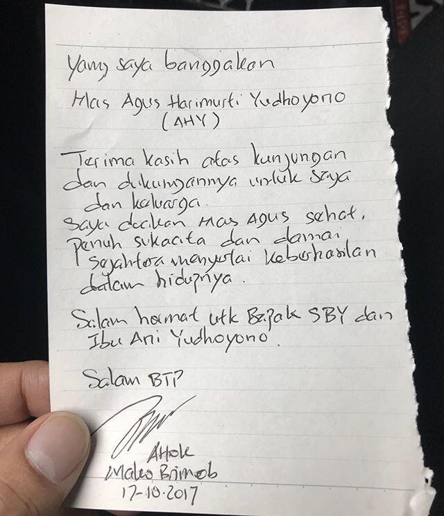 Agus Yudhoyono Jenguk Ahok di Rutan Brimob, Saling Bercerita