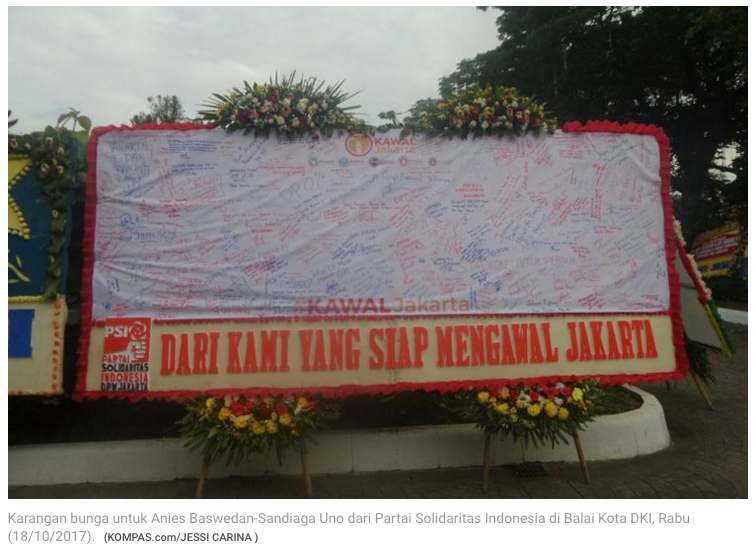 Partai Pendukung Ahok Juga Kirim Bunga untuk Anies-Sandi, Isinya...