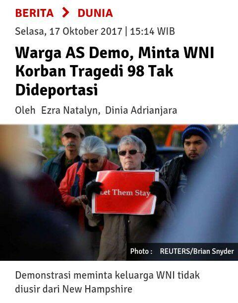 Warga AS Demo, Minta WNI Korban Tragedi 98 Tak Dideportasi