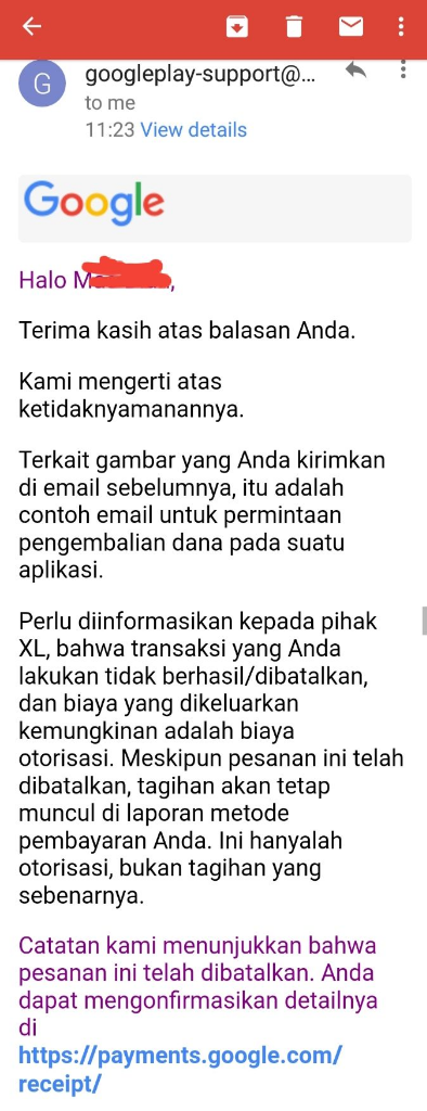 Ribednya Refund dana otorisasi pembelian game Google play via Billing operator