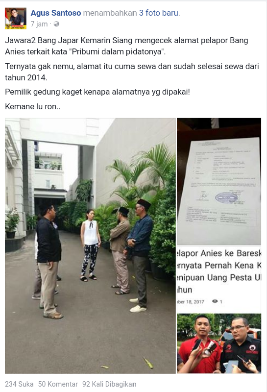 Pelapor Anies Gunakan Alamat Palsu ?