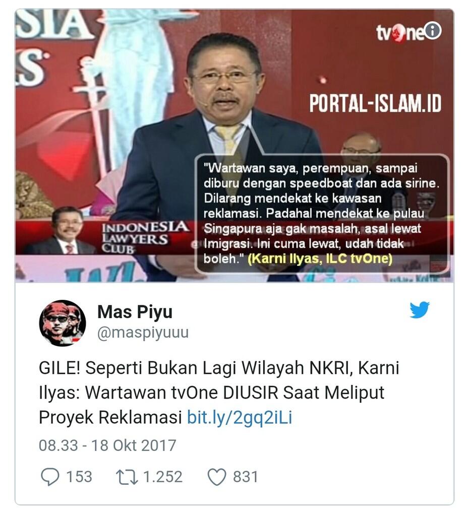 Fakta Dibalik Pengusiran Wartawan TV One dari Proyek Reklamasi Teluk Jakarta, Ternyat