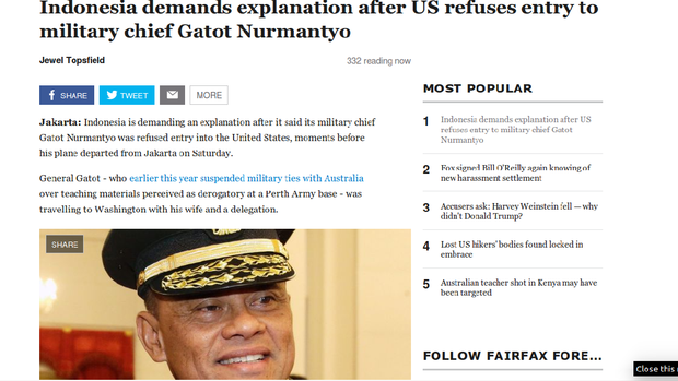 Panglima TNI Ditolak Masuk Amerika Jadi Sorotan Media Internasional