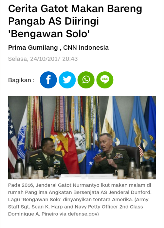 Cerita Gatot Makan Bareng Pangab AS Diiringi 'Bengawan Solo'