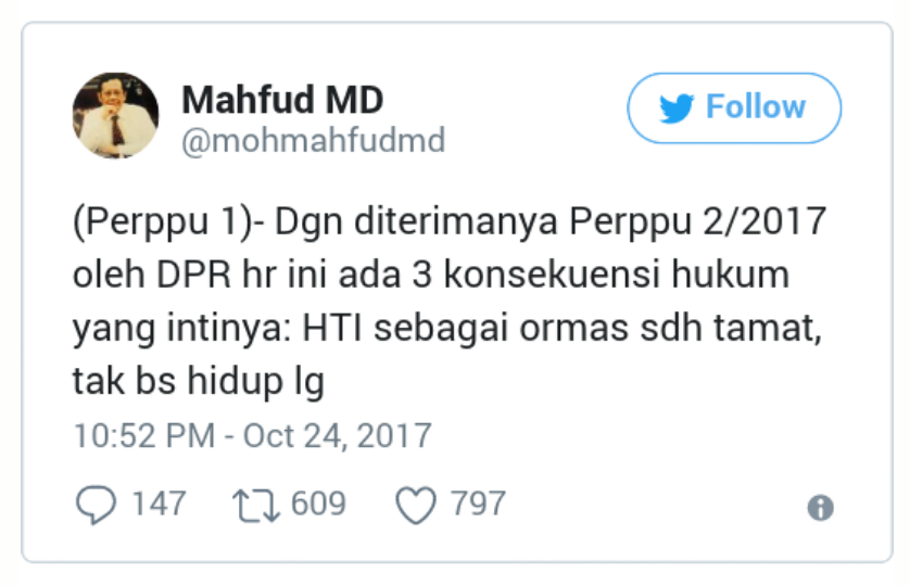 Mahfud MD: UU Ormas Disahkan, HTI Tamat Tak Bisa Hidup Lagi