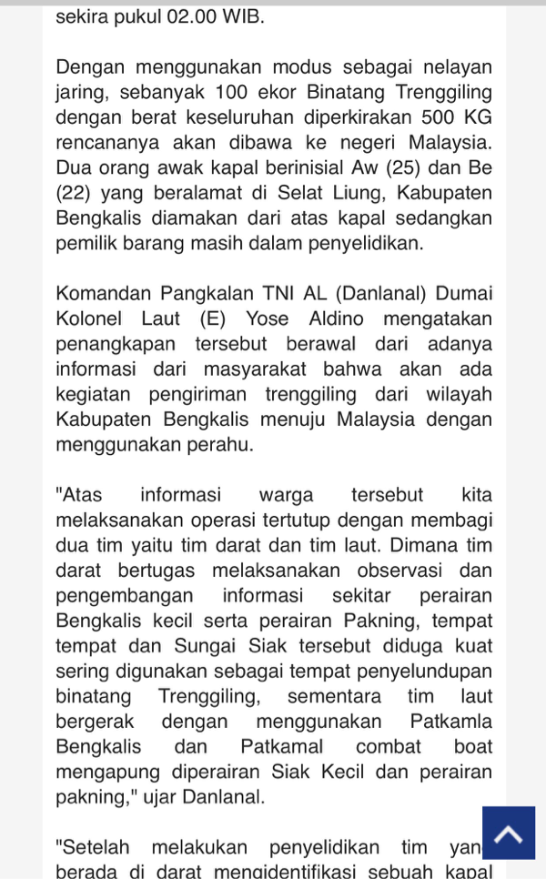 Lanal Dumai Gagalkan Penyelundupan 100 Ekor Trenggiling