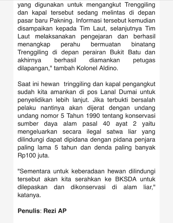 Lanal Dumai Gagalkan Penyelundupan 100 Ekor Trenggiling