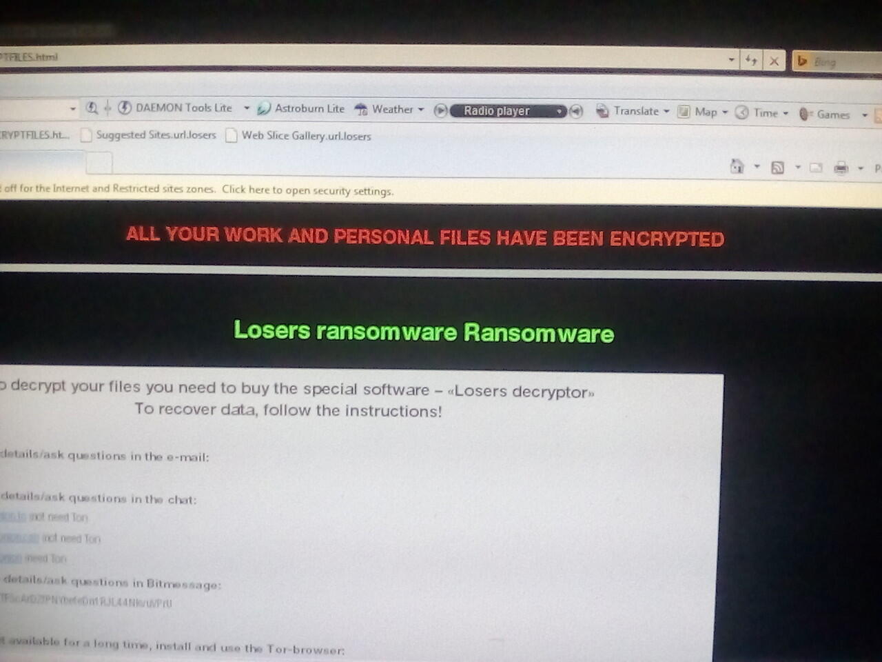 Laptop ane kena losers ransomware