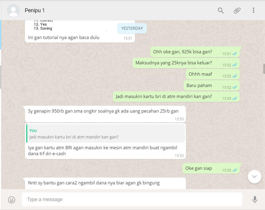 REKAMAN MODUS PENIPUAN E-CASH, 3 PENIPU DALAM 1 HARI (pengalaman pribadi)