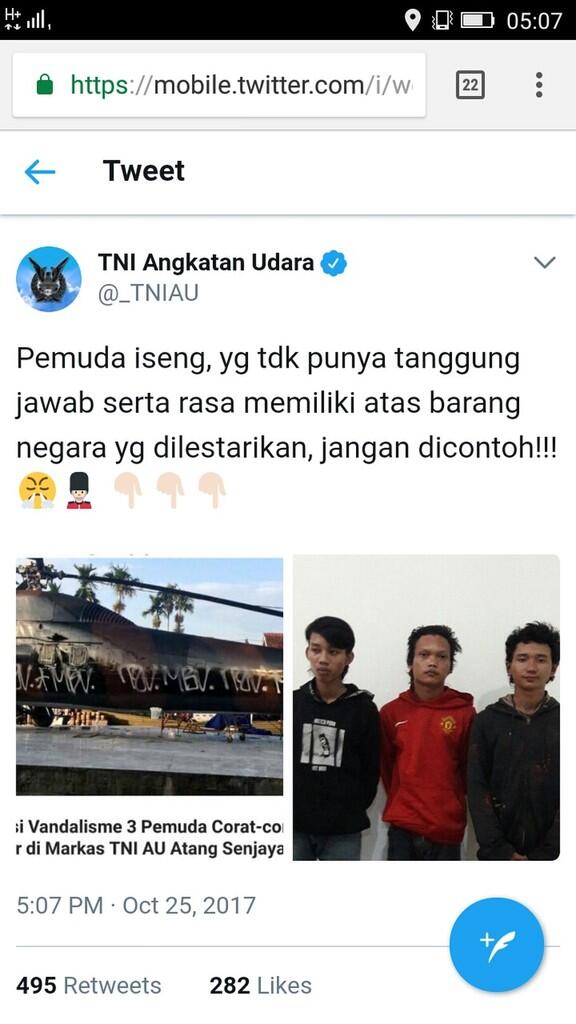 Coret Helikopter TNI AU di Lanud Atang Senjaya, Tiga Pemuda Diciduk