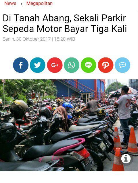 Di Tanah Abang, Sekali Parkir Sepeda Motor Bayar Tiga Kali