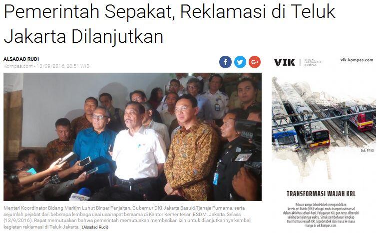 Jokowi: Saya Tak Pernah Keluarkan Izin untuk Reklamasi!