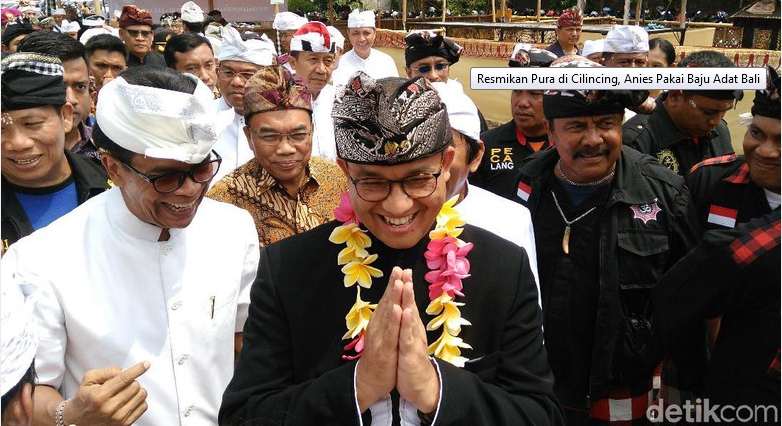 Resmikan Pura di Cilincing, Anies Pakai Baju Adat Bali