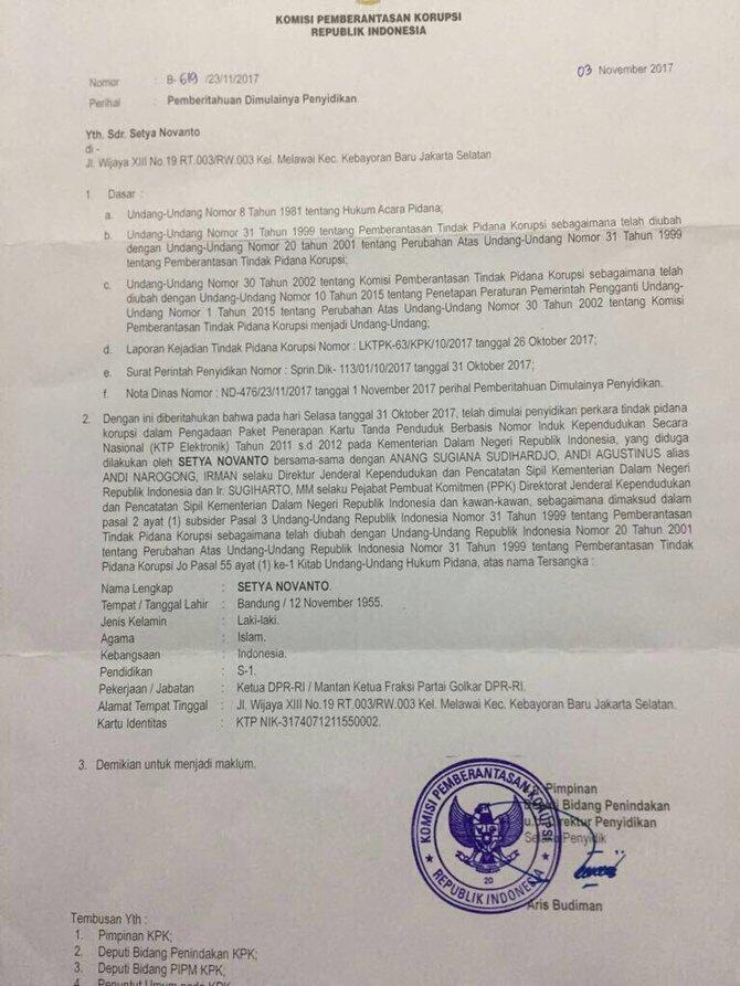 Beredar SPDP baru Setya Novanto, ini penjelasan KPK