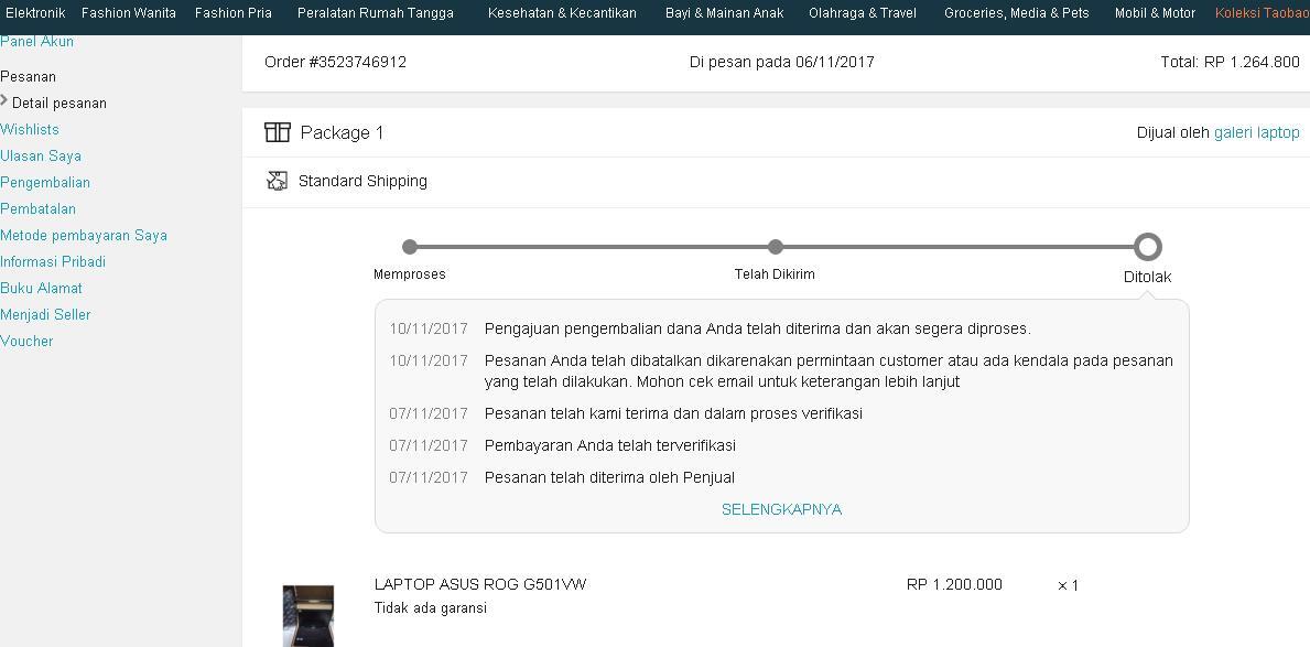 Menunggu Refund Lazada Order 3523746912 