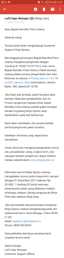 1st Experience Menggunakan Ninja Xpress