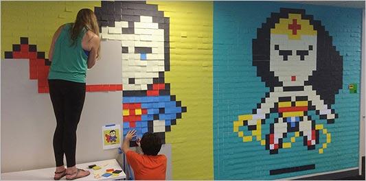 Ketika 'Post It' Menjadi Sebuah Karya Seni Superhero, Hasilnya (Warbyasah)