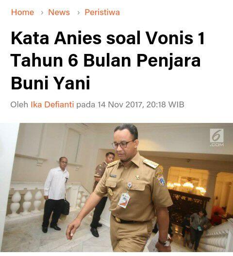 Kata Anies soal Vonis 1 Tahun 6 Bulan Penjara Buni Yani